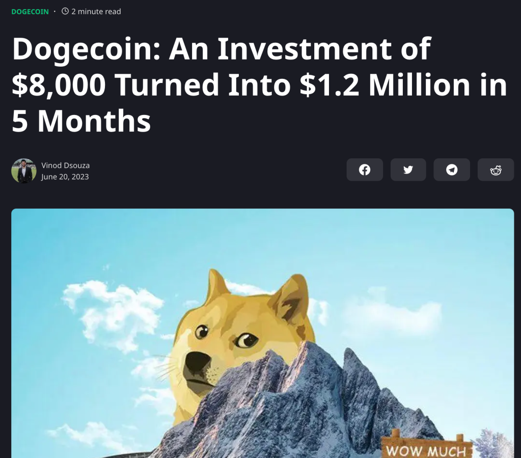 Article of a trader turning $8,000 into 1.2 Million with Dogecoin
